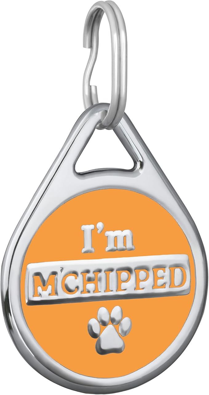 COOLDOGS I'm Microchipped Stainless Steel Enamel Pet ID Tags for Dogs and Cats, Personalized Dog Tag, Cat Tag, Pet Tag,Dog Name Tags, Cat Name Tags with Custom Deep Engraved ID (Orange, Large)