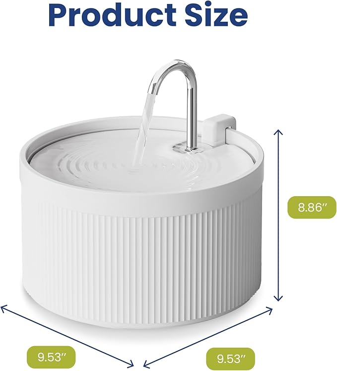 PawsPik Ceramic Serenity Pet Water Fountain – Faucet-Style Spout, Quiet Motor, 5-Layer Filter – BPA-Free Ceramic Bowl for Dogs & Cats, 9-Cup, White