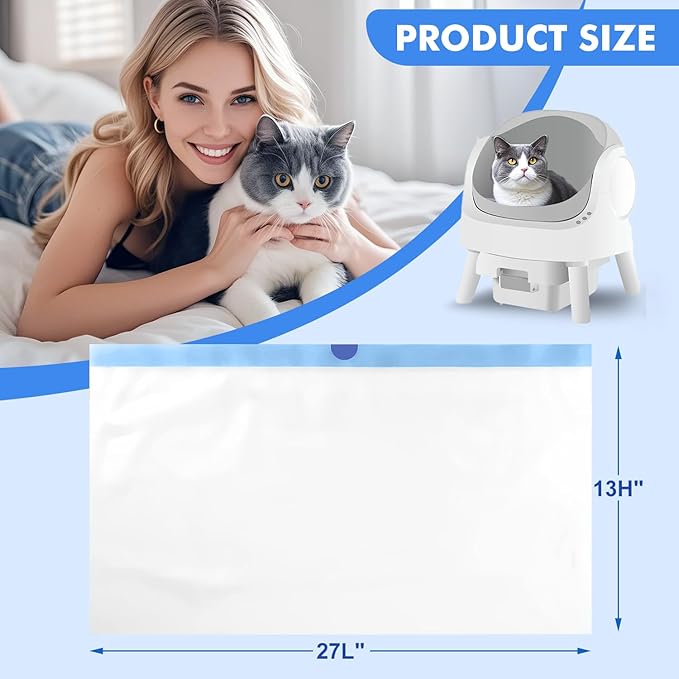 Thicken Cat Litter Bags 120 Pack, cat litter box liners, Leakproof Poop Bags & Waste Bags - Ultimate Odor Control and Leakproof Design,6 Rolls Drawstring Trash Bags for Automatic Litte(27x13 inches