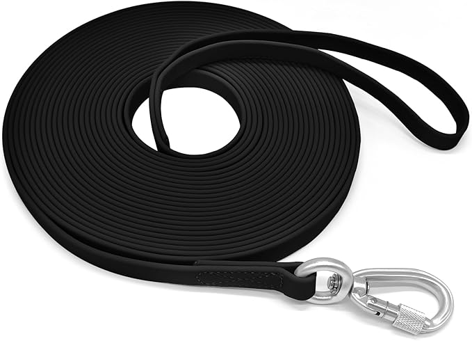 ZALER Long Dog Leash Waterproof Training Leashes 50ft 30ft 20ft 15ft 10ft 6ft, Odor Proof Recall Long Line Lead with Aviation Aluminum Carabiner Clip for Small, Medium, Large Dogs (20FT, Black)