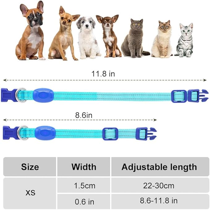 Light Up Dog Collar - Rechargeable Puppy Collar Glow in The Dark LED Dog Collar Lights for Small Dogs & Cats (X-Small, Blue)