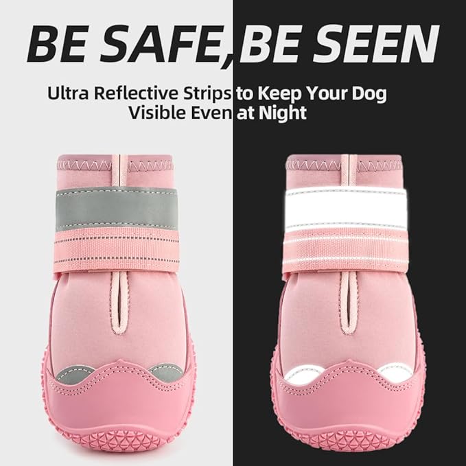 Dog Shoes for Large Dogs, Medium Dog Boots & Paw Protectors for Hardwood Floors, Outdoor Dog Booties for Hot Pavement Winter Snow Hiking, Waterproof Dog Shoes with Reflective Strips Size 4