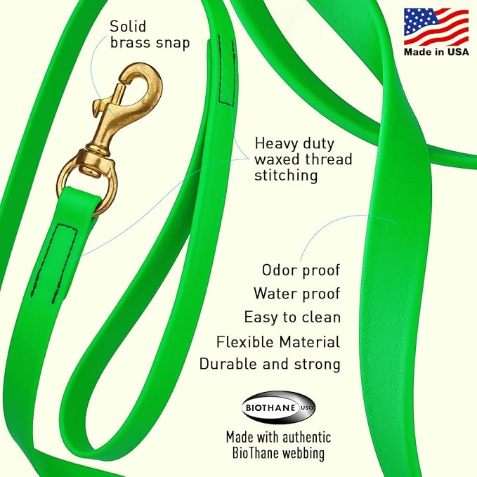 Viper K9 Biothane Working Dog Leash Waterproof Lead for Tracking Training Schutzhund Dog Sport & Search - Odor-Proof Long Line with Solid Brass Snap for Puppy Medium Large 3/4" x 33ft Tropical Green