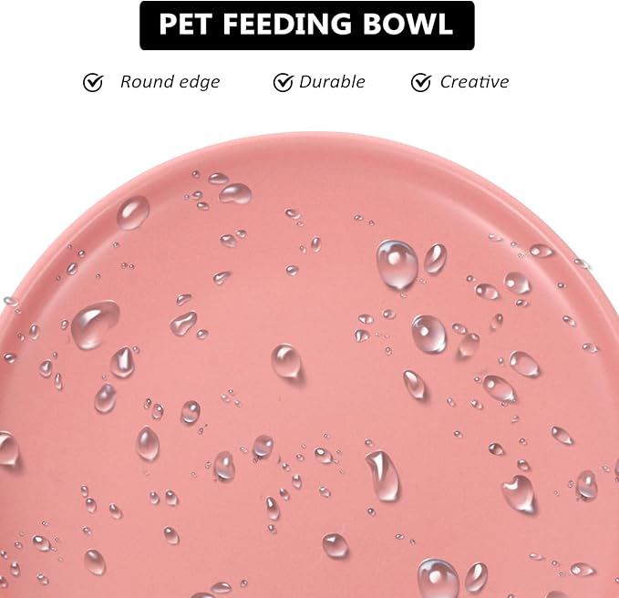 OSOLADY Ceramic Shallow Cat Bowl with Whisker Relief Non-Spill Design Pink Pet Food and Water Dish for Indoor Cats and Kittens