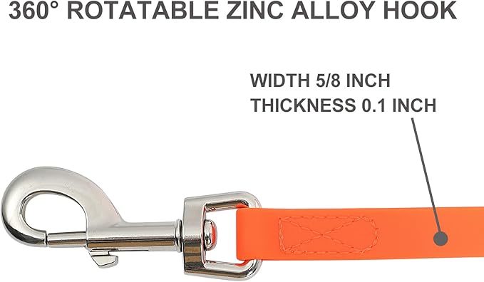 Waterproof Long Leash Durable Dog Recall Training Lead Great for Outdoor Hiking, Training, Yard, Beach and Swimming (Orange, 50ft)
