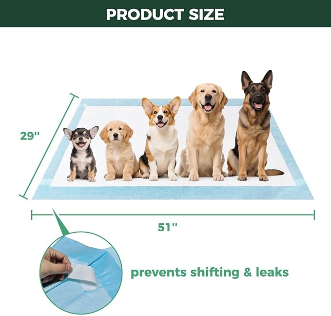 FXW XXL Puppy Pee Pads for Dogs 51x29 inch 50 Count, 5 Layer Super Absorbent & Leak Proof-Thickened Disposable Potty Training Pad, Fits 24" H 6/8 Panel FXW Playpen-Blue (Playpen not Included)