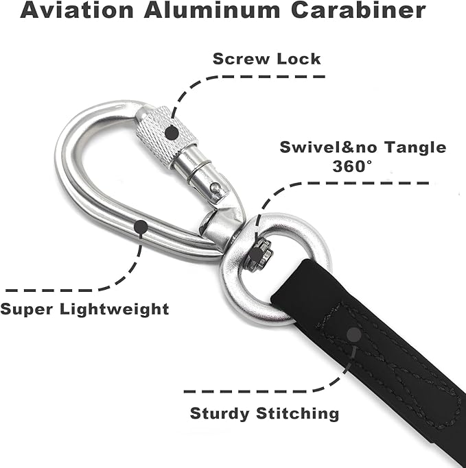 ZALER Long Dog Leash Waterproof Training Leashes 50ft 30ft 20ft 15ft 10ft 6ft, Odor Proof Recall Long Line Lead with Aviation Aluminum Carabiner Clip for Small, Medium, Large Dogs (20FT, Black)