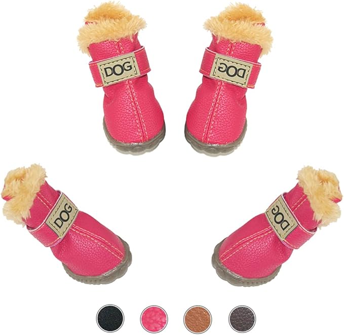 WINSOON Dog Australia Boots Pet Antiskid Shoes Winter Warm Skidproof Sneakers Paw Protectors 4-pcs Set (Size 3, Pink)