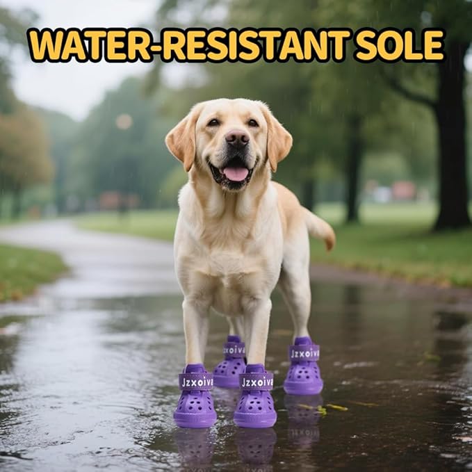 JZXOIVA Dog Shoes for Hot Pavement, Dog Booties for Small Dogs, Breathable Dog Boots & Paw Protectors, Adjustable Non-Slip Rain Booties, Waterproof Pets Sandals for Beach Purple Size 3