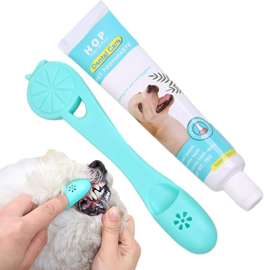 Puppy Tooth Brushing Kit - 0.43In Dog Toothpaste, Soft Silicone Finger Brush, Natural Beef Extract with Ergonomic Sleeve | orals Care Tool for Cats Puppies Dogs Kittens Supporting Effective Cleaning