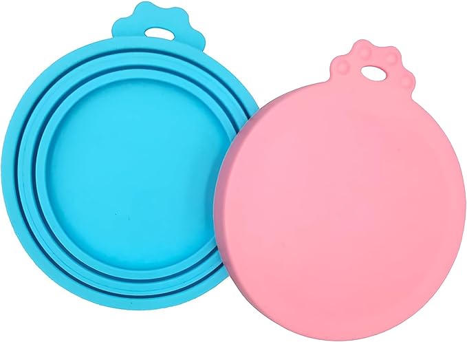 PWOD 2 Pack Pet Food Cans Lids, Silicone Food Can Covers for Dog and Cat, BPA Free/Food Safe/Universal, One Fit Most Standard Size Food Can Top Pink/Blue