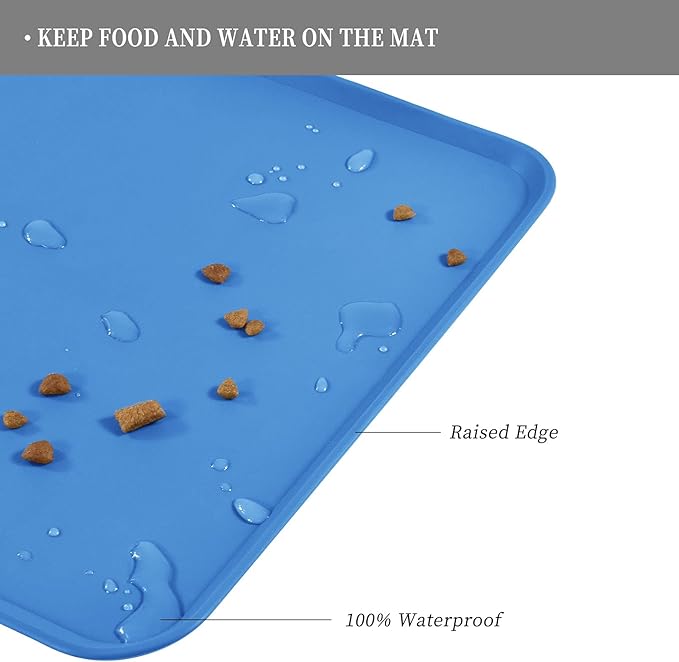 Reopet Waterproof Pet Feeding Mat with High Raised Edges, Heavier and Thicker Placemats for Cat Dog Water Bowl with BPA Free, Dogs Cats Food Mats for Messy Drinkers to Prevent Spill and Protect Floors