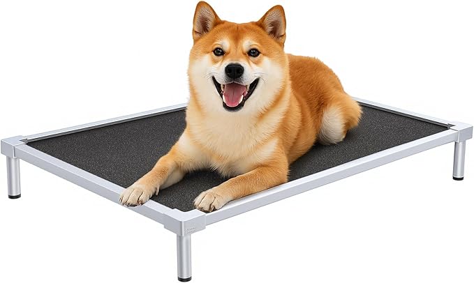 Chew Proof Elevated Dog Bed Small Size Dog, Aluminum Alloy Dogs Supplies Raised Cot for Cooling Indoor/Outdoor/Camping Use Indestructible & Washable Pet Bed for Crate-32.7"x 24.8" x 7"