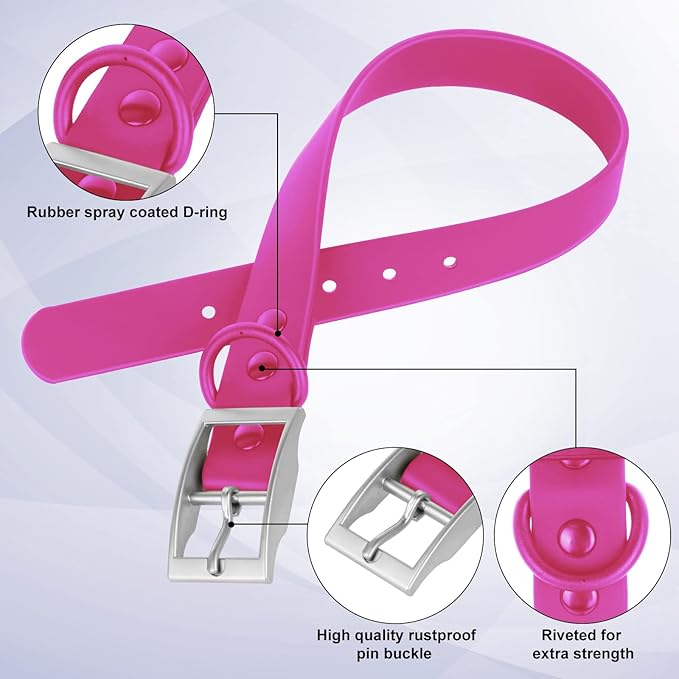 Wisedog Waterproof Dog Collar: Multiple Adjust 7" to 23.6", Soft Rubber Coated Webbing, Easy to Clean, for Small Medium Large Dogs (S|8.5"-12.5" × 4/5 in, Rose Violet)