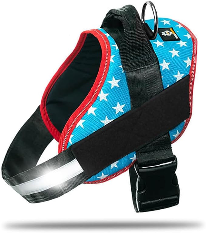 Non Pull Dog Harness with Patch Panels and Handle, Adjustable, Reflective, No Choke, Heavy Duty Easy On Service Dog Vest Harnesses for Medium Large Small Sized Dogs - Light Blue, XS