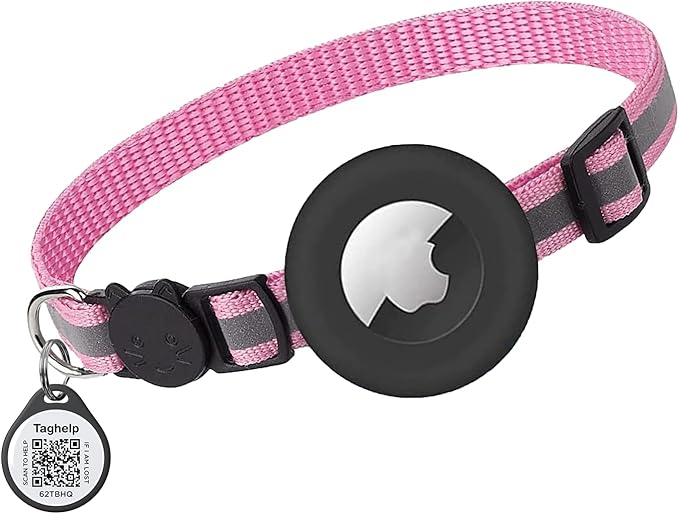 Smart ID tag&Airtag Cat Collar Breakaway with Bell,Reflective Kitten Collar with Apple Airtag Cat Collar Holder,Adjustable 7-12In,Safety Buckle for Girl Boy Cats,Pet Supplies,Accessories,Gifts(Pink)