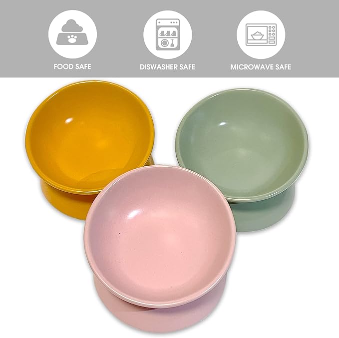 Ceramic Raised Cat Bowl, Cat Food Bowls Elevated Tilted, Ceramic Pet Bowl Whisker Friendly, Anti Vomit & Reduce Neck Burden for Food and Water (Yellow)