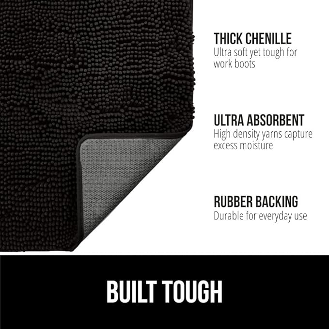 GORILLA GRIP SOAKSTOPPER Dog Door Mat, 48x30 Machine Washable Rug Absorbent Doormat Captures Moisture Mud Dirt, Quick Dry Soft Chenille Entryway Rugs Indoor Entrance Mats for Dog Paws, Black