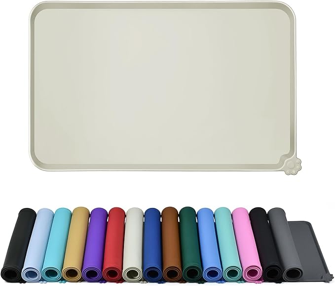 Reopet Waterproof Pet Feeding Mat with High Raised Edges, Heavier and Thicker Placemats for Cat Dog Water Bowl with BPA Free, Dogs Cats Food Mats for Messy Drinkers to Prevent Spill and Protect Floors