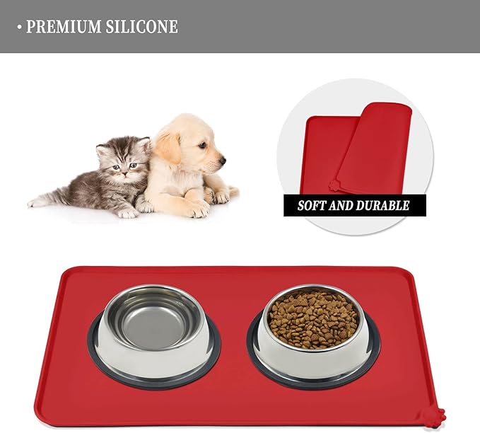 Reopet Waterproof Pet Feeding Mat with High Raised Edges, Heavier and Thicker Placemats for Cat Dog Water Bowl with BPA Free, Dogs Cats Food Mats for Messy Drinkers to Prevent Spill and Protect Floors