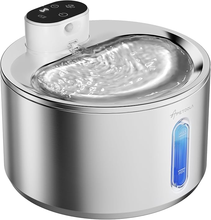 Cat Water Fountain Stainless Steel,135fl-oz/4L Wireless Cat Fountain Battery Operated Pet Fountain for Dogs Cats Indoor