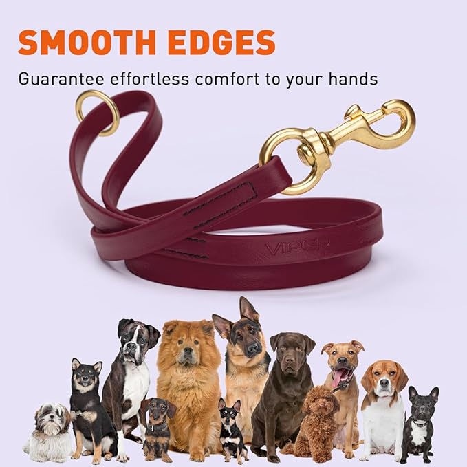 Viper Biothane K9 Working Dog Leash Waterproof Lead for Tracking Training Schutzhund Odor-Proof Long Line with Solid Brass Snap for Puppy Medium and Large Dogs 4ft, Merlot Burgundy