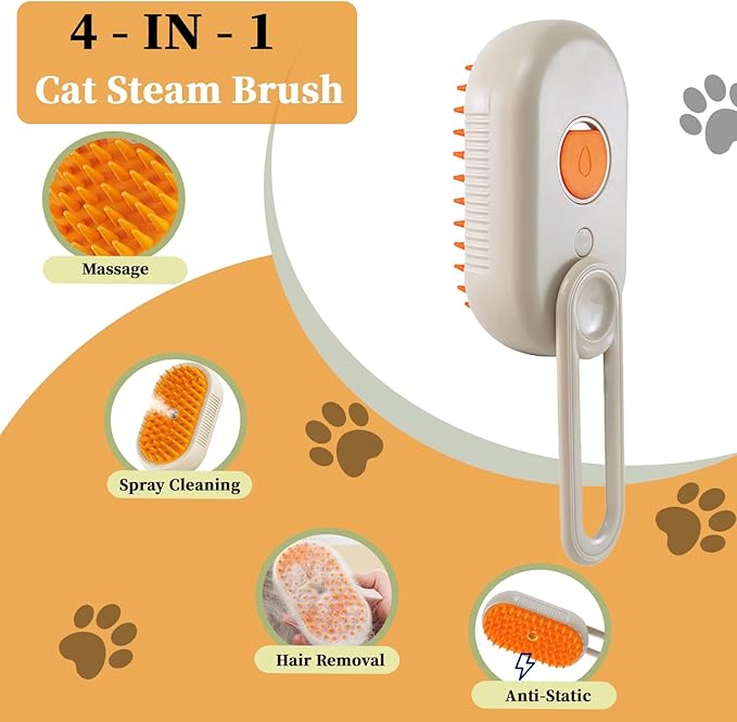 4-in1 Cat Steam Brush for Shedding & Grooming, Spray Hair Removal Comb with 1 Waterless Shampoo, Cat Brush for Massage, Pet Grooming Comb Hair Removal Tool for Cats and Dogs
