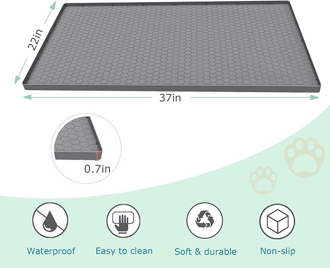 Cat Litter Mat for Litter Box, Silicone Large Cat Litter Trapping Mat - 37x22 in, Waterproof & Non-Slip, Durable & Easy Clean, Grey