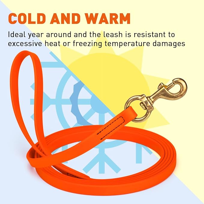 Viper K9 Biothane Working Dog Leash Waterproof Lead for Tracking Training Schutzhund Dog Sport & Search - Odor-Proof Long Line with Solid Brass Snap for Puppy Medium and Large 5/8" x 15ft HunterOrange