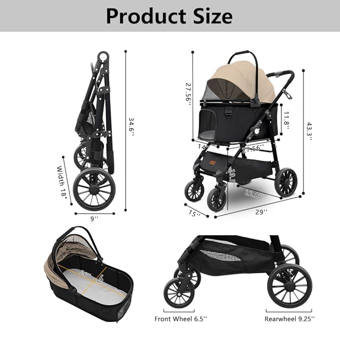 Extra Large Pet Stroller, Jumbo Dog Stroller Fits 3 Small Pets up to 50lbs, Heavy-Duty Stable Strollers with Shock Absorbing Wheels & Locking Brakes, for Walking, Jogging, Vet Visits