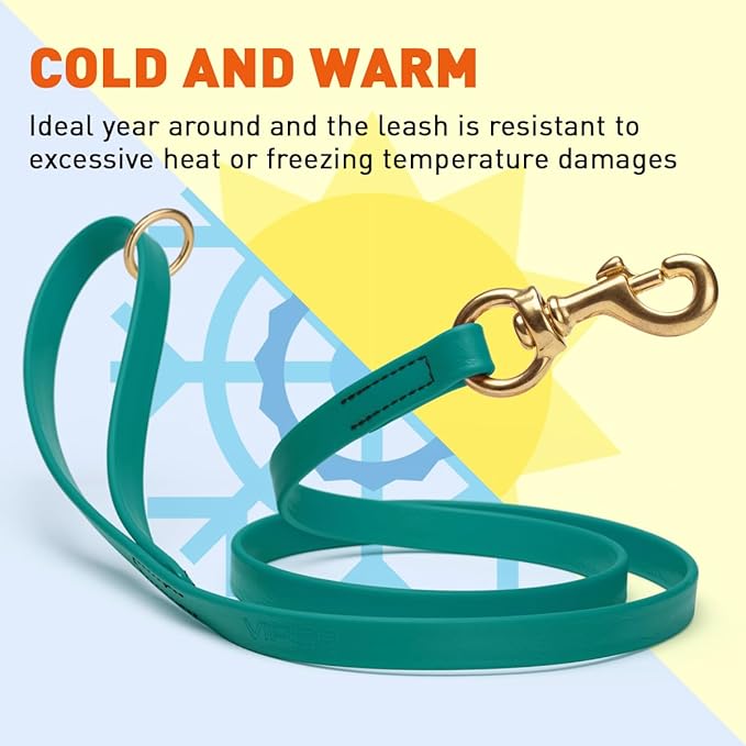 Viper Biothane K9 Working Dog Leash Waterproof Lead for Tracking Training Schutzhund Odor-Proof Long Line with Solid Brass Snap for Puppy Medium and Large Dogs 6ft, Blue Aqua