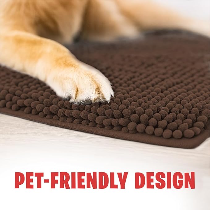 MudGuard Mat™ Dog Door Mat for Muddy Paws, Super Absorbent Microfiber, Non-Slip Indoor Mat, Quick Dry Chenille Mud Mat for Dogs & Entryway, Washable, Choco 24" x 36"