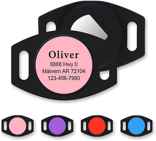 Personalized Engraved Compatible with Airtag Pet Collar Holder,Slide On Compatible with Airtag Case,Adjustable Dog Collar Pet ID Tag,Custom Name Phone for S, M, Large Dogs and Cats (Small Pink)