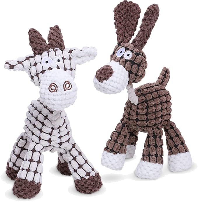 Plush Squeak Pet Dog Toy, Plush Sound Toy Squeaky Toys, Interactive Stuffed Dogs Chew Toy Squeak Toy for Small Medium Large Dogs (Cow+Dog)