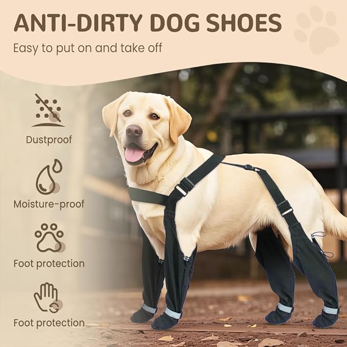 2026 New Dog Suspender Booties, Adjustable Canada Pooch Dog Shoes Waterproof, Dogs Paw Boot Leggings Anti-Slip, Waterproof Dog Rain Boots, Puppy Snow Shoes Anti Dirt Pants (Black, L)