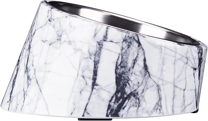 SUPER DESIGN Mess Free 15 Degree Slanted Bowl for Dogs and Cats 3 Cup Marble