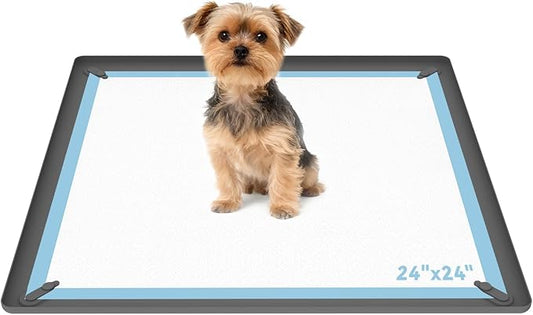 ALOOF Pee Pad Holder for Dogs, 24”x 24”Non-Slip Silicone Puppy Pad Holder with Integrated Magnetic Snaps, Raised Edge, Washable Training Pee Pad Tray for Floor Protection(Gray)