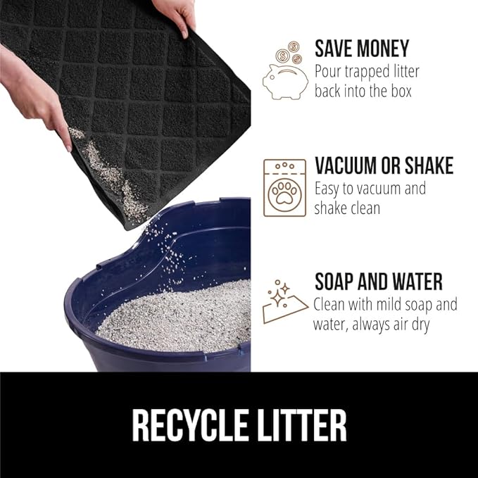 GORILLA GRIP Cat Litter Box Mat, Water Resistant, US Designed Kitty Litter Trapping Mats, Easy to Clean, Scatter Control, Less Mess and Clean Floors, Kitten Supplies for Indoor Cats, 30x20 Black