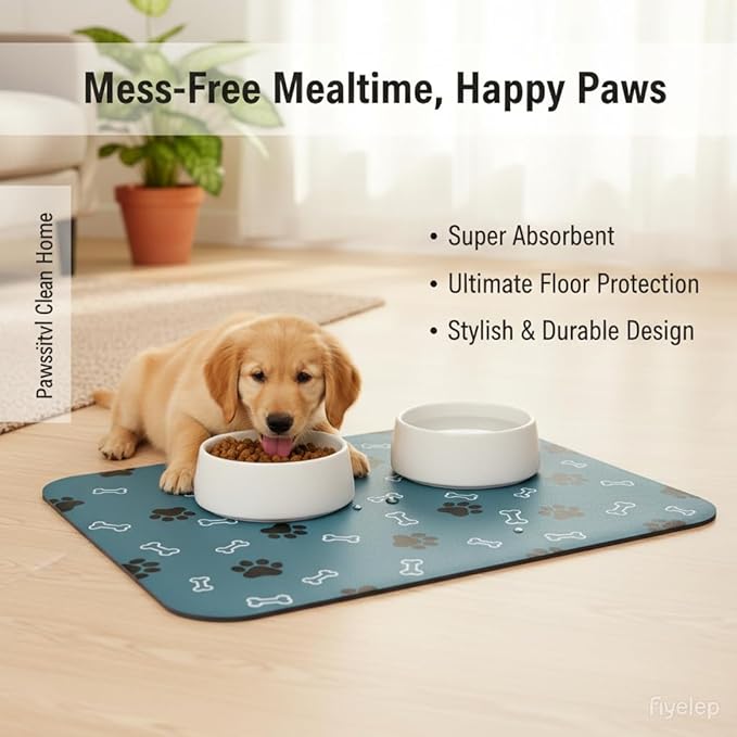 Pet Cat Dog Food Mat Non Slip Mat for Dog Water Bowl Mat Quick Dry Absorbent Cat Feeding Mat, 24 * 16.9 in, Green