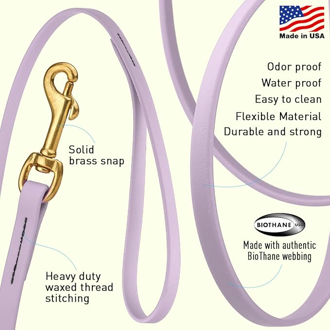 Viper K9 Biothane Working Dog Leash Waterproof Lead for Tracking Training Schutzhund Dog Sport & Search - Odor-Proof Long Line with Solid Brass Snap for Puppy Medium Large 1/2" x 10ft Pastel Purple