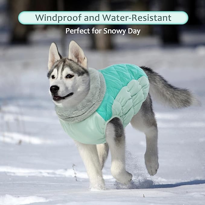 Lelepet Dog Coat Warm Dog Winter Coat Waterproof Dogs Jacket with Harness Built in Reflective Pet Fleece Vest Zip-Up Cold Weather Coats for Dogs Turtleneck & Windproof Coats Chihuahua Mint Green XS