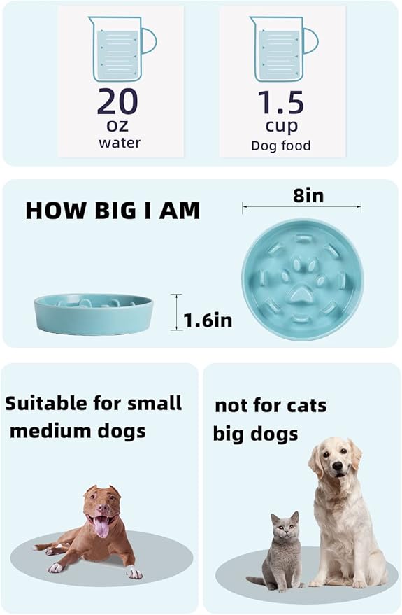 HAOTOP Ceramic Fun Slow Feeder Bowl, Porcelain Slow Eater Bowl for Medium Sized Dogs (Turquoise)