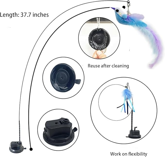 ZUKOMORE Cat Toy Wand Auto Interactive Toys 4 pcck Hands-Free Natural Bird Feather Cat Toys for Indoor Cat 6 in 1 Hands-Free Natural Bird Feather Toys