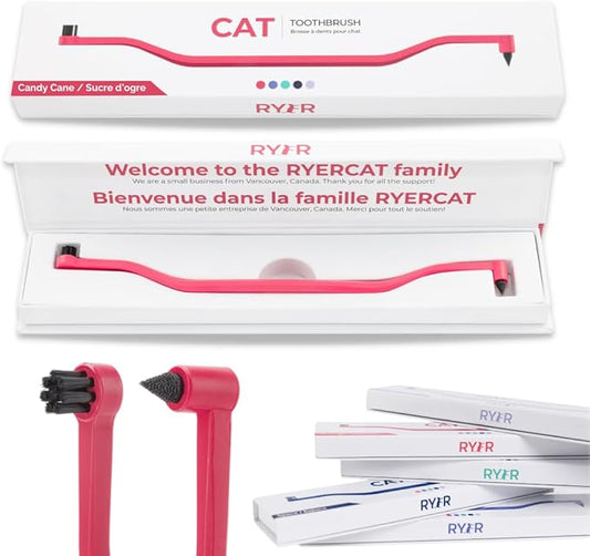 RYERCAT Dual Sided Cat Toothbrush - Kitten Toothbrush with Micro Head (Very Small) for Custom fit - Cat Dental Care Supplies - Pet Toothbrush for Cats (Candy Cane)