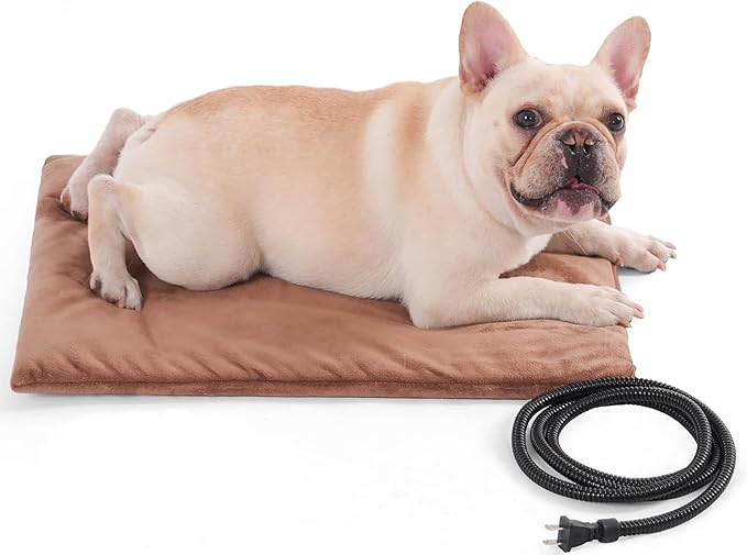 Pet Heating Pad for Cats Dogs Indoor & Sheltered Outdoor Waterproof Heated Cat Bed Heated Dog Bed Chew Resistant Cord Constant Temperature Brown 20 x 16 Inch