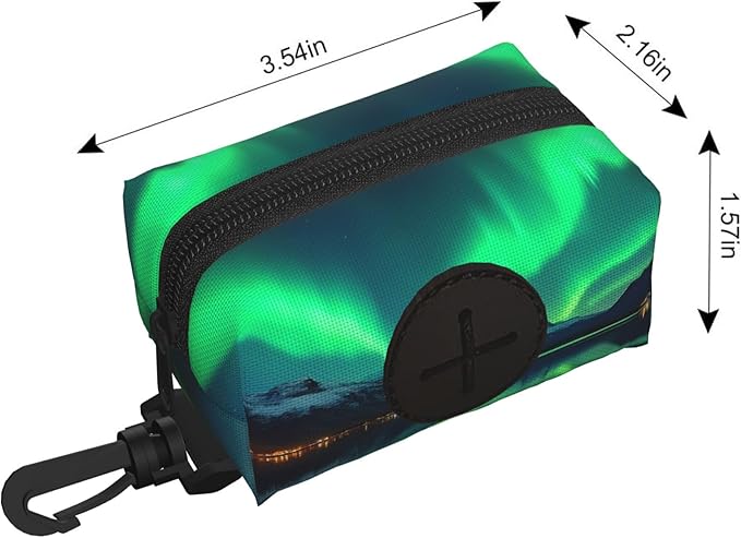 Northern Lights Pattern Dog Poop Bag Holder for Leash Dogs Waste Bags with Carabiner Clip Pet Waste Bag for Outdoor Puppy Walking and Travel