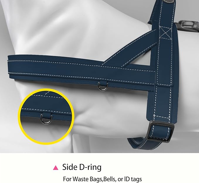 Magnetic Quick-Release Buckle Dog Harness and Leash Set, Easy Walk Faux Leather Puppy Harness, Easy On & Off Dog Vest with Handle for Medium, Large Girl Boy Dogs for Hiking Training, Blue, XL