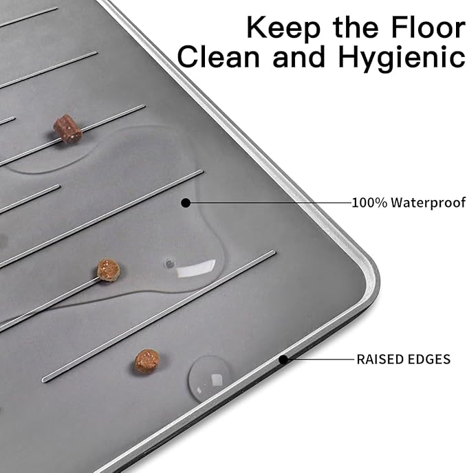 48" x 32" XXXL Largest Pet Food Mat, Silicone Dog Mats for Food and Water, Nonslip Pet Feeding Mats for Floors,Dog Cat Bowl Mat with Raised Edges, Dark Gray