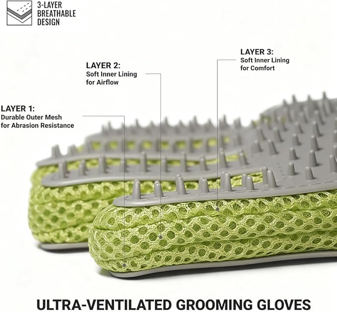 Pet Grooming Glove & Hair Remover - Deshedding Brush for Shedding Control - Gentle Massage Mitt for Dogs & Cats with Long and Short Fur - Ideal for Bathing and Grooming