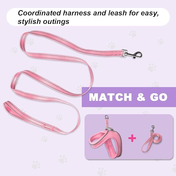 Cat Harness and Leash Set,Escape Proof Kitten Harness,Step in Adjustable Soft Lightweight,Easy Control,Reflective Strips Comfortable for Walking Travel(Baby Pink,XXXS)